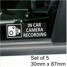 5 x Small In Car Camera Recording Window Stickers-87mm x 30mm-CCTV Sign-Van,Lorry,Truck,Taxi,Bus,Mini Cab,Minicab